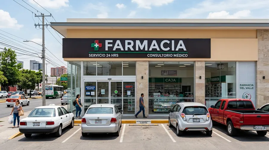 Farmacia moderna — mostrador y productos